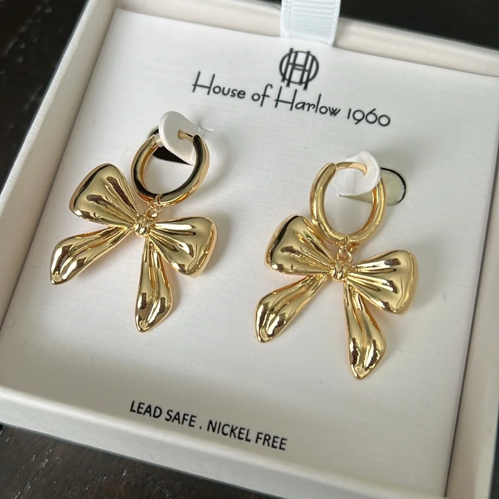 House of Harlow 1960 Gold Sculptural Bow Earrings